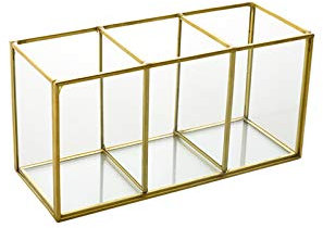 HARLIANGXY - Porta-pennelli da trucco, contenitore per pennelli da trucco, contenitore per pennelli da trucco, contenitore per pennelli in vetro, scatola per cosmetici, oro 7,1 x 2,8 x 3,5 pollici