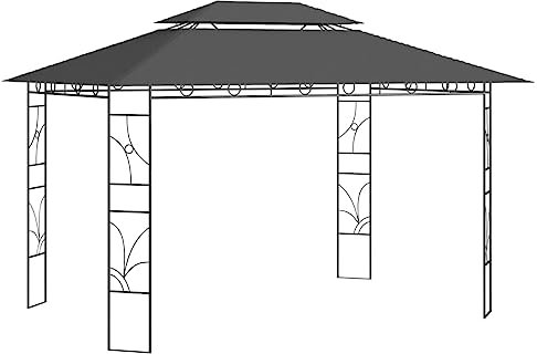 vidaXL Belvédère Tonnelle de Jardin Pavillon d'Extérieur Tente de Réception Chapiteau de Jardin Pique-niques 4x3x2,7 m Anthracite 160 g/m²