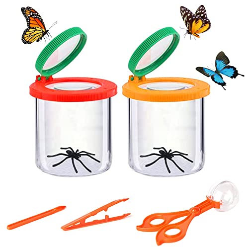Waldspring Becherlupe: Becherlupen für Kinder, Lupenglas mit Pinzette, Ständer zum Beobachten von Insekten (2 Stück)