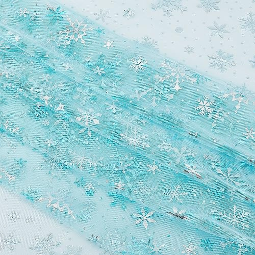 BENECREAT Tela de Malla Copo de Nieve 3x1.5m, Tela Decorativa de Fondo de Estilo Clásico para Ropa Hecha A Mano, Vestido de Novia, Decoración Del Hogar, 0.1 mm de Espesor, Luz Azul Cielo