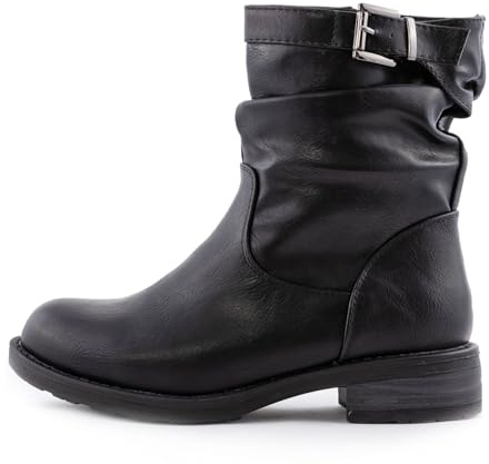Toocool Botines de mujer motociclista bajos estilo biker, zapatos casuales con hebilla, G527, Negro , 41 EU