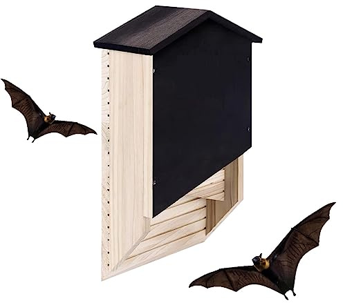 Sollee Wooden Bat House,Wood Shelter for Bat Colony | Outside Bat Habitat House Wooden Decor, Wooden Bat Box Shelter & Nest for Hibernation in Patio