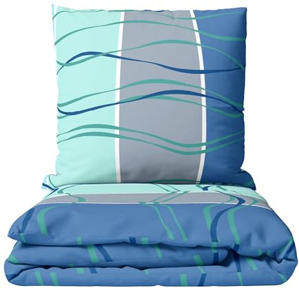 Leonado Vicenti Mikrofaser Bettwäsche Set 155x220 Wellen gestreift modern Blau Türkis mit verdecktem Reissverschluss