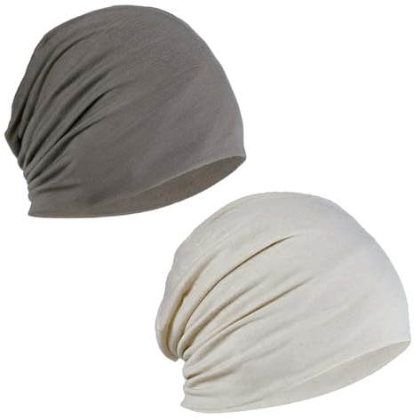 Lahviuu Gorro Slouchy 2 Pcs Gorro de Punto Gorras Hombre y Mujer Slouch Beanie Casco para Trabajo, Deporte, Dormir, Moto, Bicicleta (Caqui y Beige)