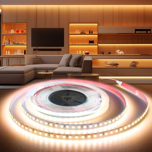 BRIMETI LED Streifen 12V Selbstklebend LED Strip 5M 3000K Warmweis 8mm Breite 2400LEDs, Flexibel Licht Band Leiste DIY IP20, für TV, Beleuchtung Schlafzimmer(ohne Netzteil)