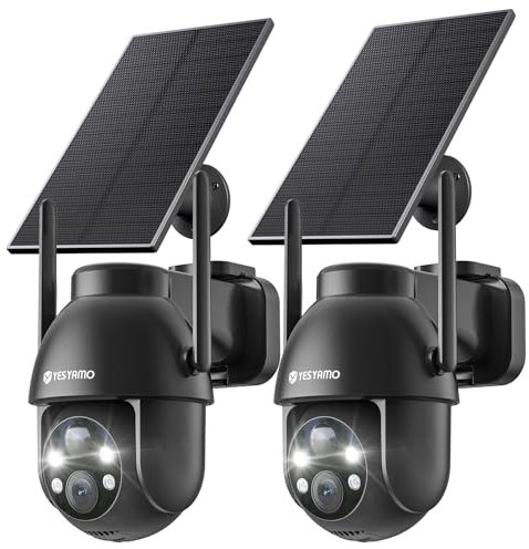 YESYAMO 2PCS 2K Camera Surveillance WiFi Exterieure sans Fil Solaire, 2.4GHz Camera Exterieur Solaire avec Panneau Solaire, 360° PTZ, Vision Nocturne Couleur, Audio Bidirectionnel