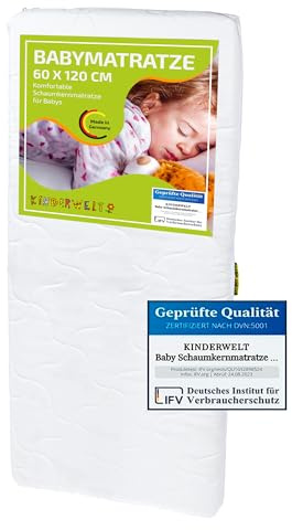KiNDERWELT Babymatratze 120x60x9 cm, Schaumkernmatratze Komfortbezug gesteppt, Matratze für Kinderbett, Schaumstoffmatratze Kinder, Made in Germany