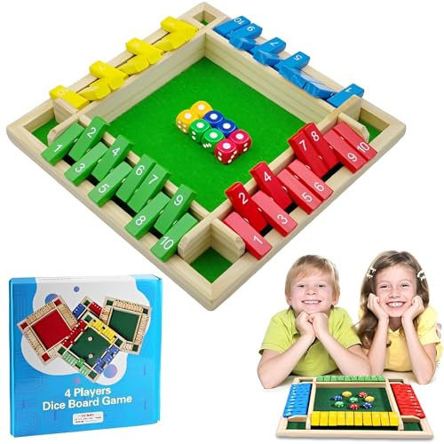 WTZWYFWJ Shut The Box Würfelspiel Spiel 4 Spieler,vierfarbig Holz Brettspiel,Klassische Tischspiele für Klassenzimmer,Mathematik Lernspielzeug,Brettspiele Urlaub unterhaltsames Spiel Kneipenspiele