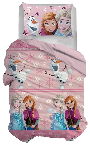 Disney - Juego de Funda nórdica para Cama Individual, Funda nórdica + Funda de Almohada, Juego de Funda nórdica con Funda de Almohada, Funda nórdica 155 x 200 cm, 100% algodón, Frozen, (no contiente