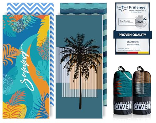 Startseite Microfibre Beach Towels for Adults - 200x90cm 2 Pack Extra Large Beach Towels in Gift Boxed, 250 GSM, Sand Free, Lightweight & Quick Dry Beach Towel for Swim, Travel and Gym(Word & Tree)