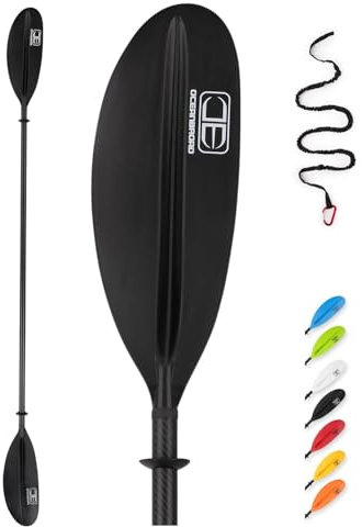 OCEANBROAD Carbon Fiber Kayak Paddle 86in/218cm for Adults Kayaking Boating Canoeing Oar with Paddle Leash 1 Paddle, Black