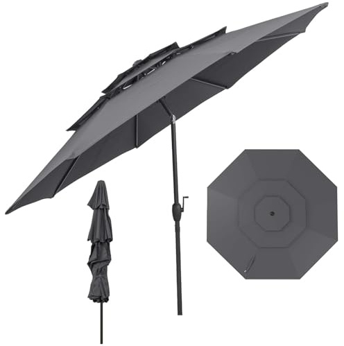 RELAX4LIFE Ombrellone da Giardino 3x3M, Ombrellone Parasole con Manovella Manuale, Inclinazione Regolabile, Palo in Alluminio, Ideale per Spiaggia, Parco, Cortile (Grigio, M1)