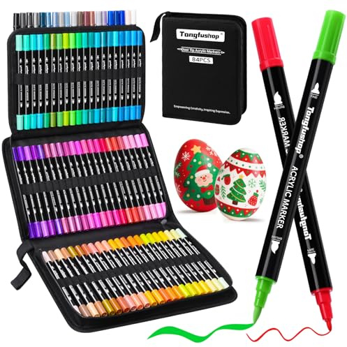 Tongfushop 84 Colori Pennarelli Acrilici Doppia Punta, Marcatori Acrilici Asciugatura Rapida & Impermeabili, Acrylic Marker Ad Acqua per Dipingere Sassi, Colorazione, Legno, Vetro, Tessuti, Pittura