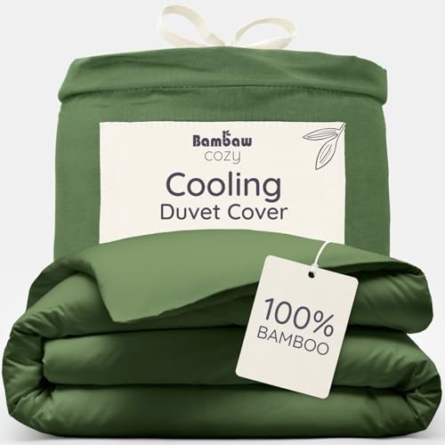 Bambaw Funda Nordica Bambu 220x240 cm, para Cama 150/160 cm, Sabanas Frias para el Verano y el Invierno, Ropa de Cama Bambú Suave y Antiacaros, Sábanas Frio Verano, Certificadas Oeko-Tex (Oliva)