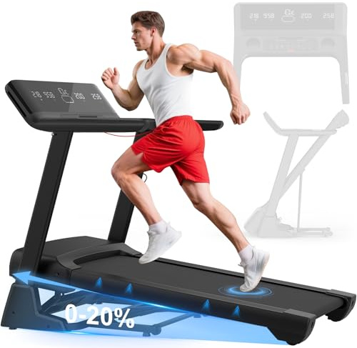 Cowmew Tapis roulant per casa, tapis roulant pieghevole da 7CV con pendenza del 20%, 1 km/h - 20 km/h, compatibile con app, display LCD, sensore di frequenza cardiaca, capacità di carico 200 kg