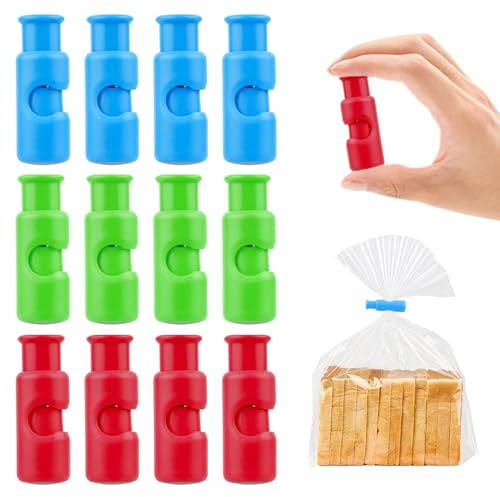 12 Pcs Kitchen Squeeze and Lock Food Bag Clips for Food Storage, Reusable Plastic Food Clips for Bags Closure for Sealing Keeping Fresh Snack Freezer Chip Bread Clip