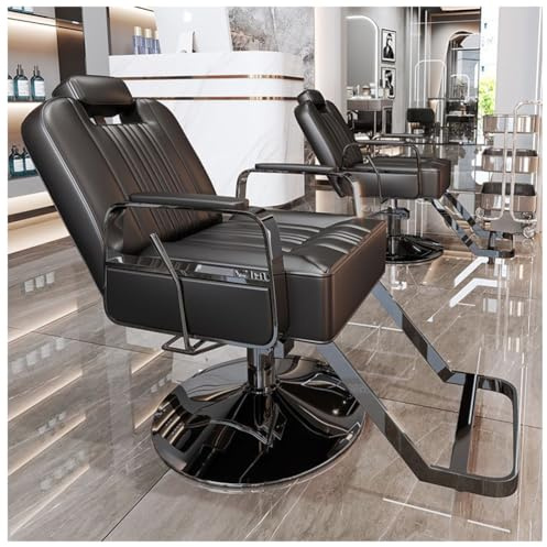 Sillon Barberia Estetica Salon De Belleza Silla Premium De Peluqueria Sistema Hidráulico Ajuste De Altura Respaldo Reclinable De 135° Soporta 200 Kg,Negro,B