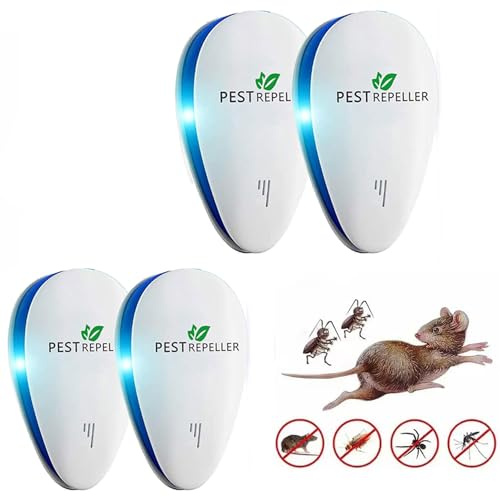 Repellente Ultrasuoni 2026, Repellente Zanzare Ultrasuoni & Controllo dei Elettronica Anti Topi, Mosche, Scarafaggi, Ragni, Formiche,Innocuo per Animali Domestici e Umani(Pacchetto di 4)