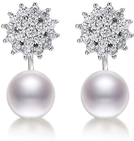 8-9 mm Pärlörhängen Äkta 925 Sterling Silver Snowflake Pärlörhängen för kvinnor