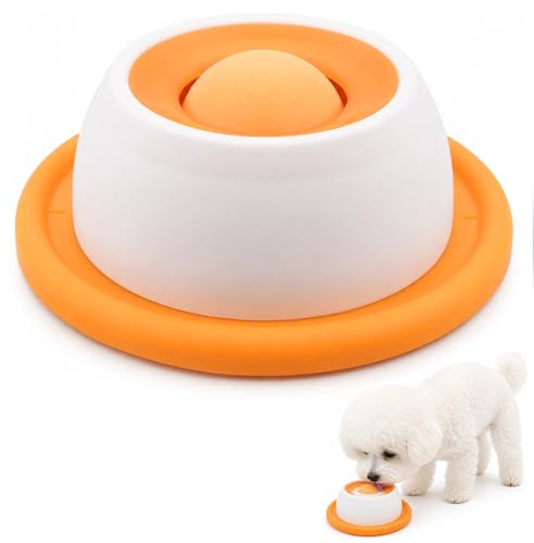 Dog Licking Bowl With Ball, Liquid Treat Slow Feeder, Anti-Slip Toy, Orange | Interactive Dog Lick Bowl With Rolling Ball For Yogurt, Broth, Wet Food And Treats, Anti-Slip Slow Feeding Enrichment Toy
