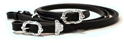 PS Pferdeartikel Lederzügel, geschlossen mit mittlerer Schnalle verziert, Portugiesisch - Barock Farbe Schwarz mit silbernem Beschlag