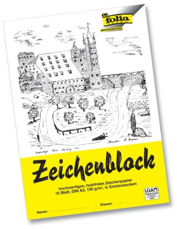 folia 8103 - Zeichenblock mit Leinenecken 120 g/m², DIN A3, 10 Bogen, weiß, hochwertiges, holzfreies Zeichenpapier