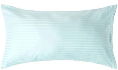 HOMESCAPES Damast Kissenbezug Aqua 50x90 cm mit Satin-Streifen & Hotelverschluss, 100% ägyptische Baumwolle, Fadendichte 330