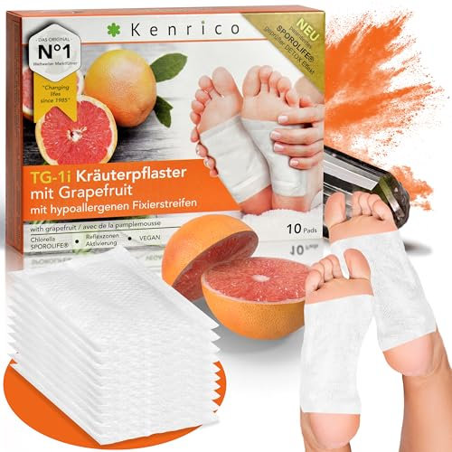 KENRICO TG-1i Kräuterpflaster Grapefruit [100% natürlich] Optimierung des Körpergewichts - ideal bei Diäten und Fasten Entgiftung Pads Füße Detox Pflaster Patch Fusspflaster