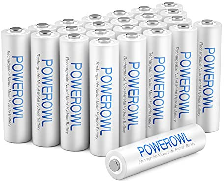 Pilas Recargables AAA POWEROWL 1000mAh Alta Capacidad 1.2V Precarga Ni-MH Pila AAA Recargable Baja Autodescarga (24 Piezas, Recargable Aproximadamente 1200 Veces)