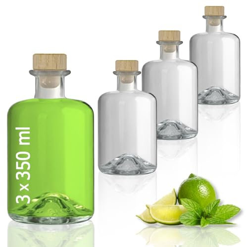 Geniess-Bar! 3 Glasflaschen 350 ml leer zum selbst Befüllen mit Korken Apothekerflasche Essig Öl Flasche