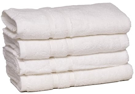 Mosobam Luxury Turkish Set of 4 Hand Towels 16X30 White 700 GSM Bamboo Viscose & Aegean Turkish Combed Cotton