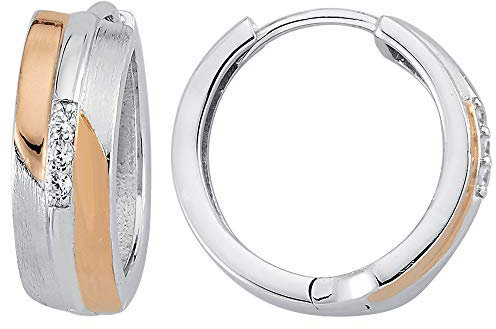 Vinani Damen Ohrringe 925 Silber - Klapp-Creolen breit rund Zirkonia weiß rose vergoldet aus 925 Sterling Silber für Frauen 2CGB