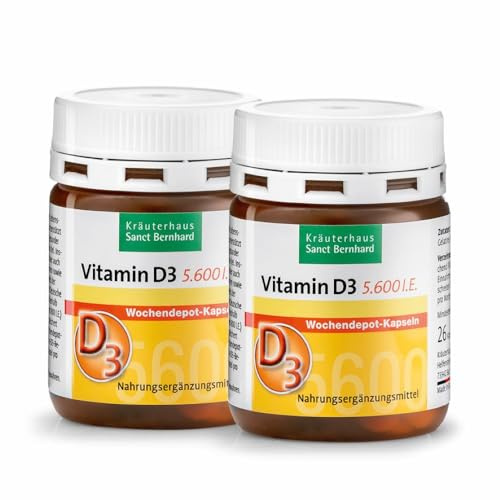 Sanct Bernhard Vitamin D3 5.600 I.E. Wochendepot-Kapseln | Zertifizierte Qualität aus deutscher Herstellung | 2x 26 Kapseln
