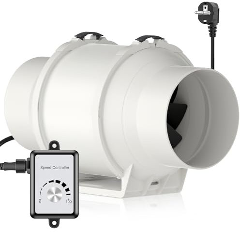HG Power 125mm Regelbar Abluftventilator, Rohrventilator mit Ventilator Drehzahlregler Energiesparend Leise Kanalventilator Badlüfter Rohrlüfter für Küchen Badezimmer Garage Abluftgebläse