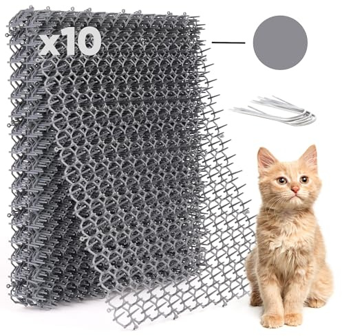Kattavskräckande kattmatta för katter – kattspikmatta (set med 10, grå) 40 x 30 cm med 1 tum spikar är ett perfekt kattavvisande inomhus och utomhus för alla årstider