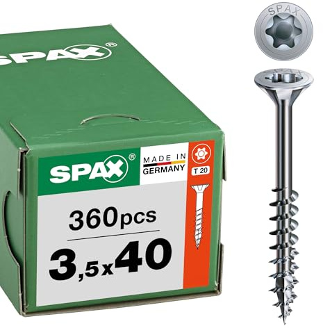 SPAX Tornillo universal 3,5 x 40 mm, 360 unidades - Tornillos para madera, roscado parcial, cabeza avellanada, T-STAR plus T20, punta 4CUT, recubrimiento WIROX - 8000000276705