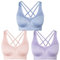 NAKQU Damen Sport BH Set Ohne Bügel Kreuz Rücken Yoga Bustier Gepolsterter 3er Pack, Rosa, Blau, Lila, L