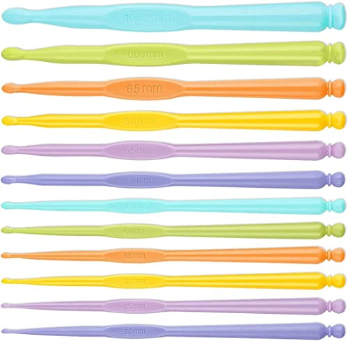 YiYFiT Aiguilles à Crochet en Plastique de Couleur, 12 pièces 2,0-10,0 mm Poignée Ergonomique pour Aiguilles à Tricoter au Crochet Kit d'outils de Tricot de Fil pour Les Amateurs de Crochet débutants