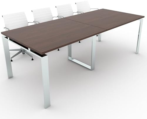 Mesa con Estructura metálica Marco Abierto Efecto Cromo de 240x100, con pata retranqueada y Tablero melaminado Ideal para Sala de Juntas, reuniones, conferencias (Nogal)