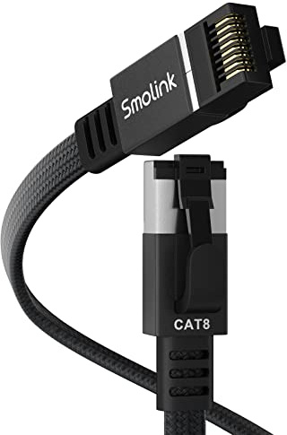 Smolink Ethernet Cable 50 ft, Cat 8 Ethernet Cable with 40Gbps 2000Mhz High Speed Ethernet Cable, Shielded Heavy Duty SFTP RJ45 LAN Cable Patch Cord for Modem Router Gaming PC PS4/5/6 Xbox, Black