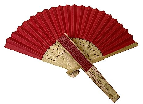 Parev Red Paper Foldable Hand Held Bamboo Wooden Fan