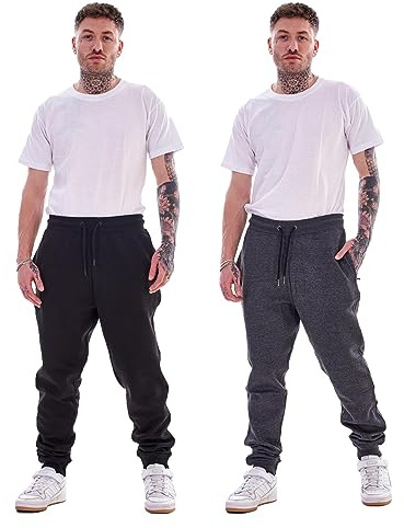 Keanu 2 Pack Regular Fit Mens Joggers - Super Soft Jogging Bottoms with Brushed Fleece Lining - Lounge Pants Gym Joggers - Cotton Rich Blend - Mens Sizes S - 2XL (Black/Charcoal Pack, Small)