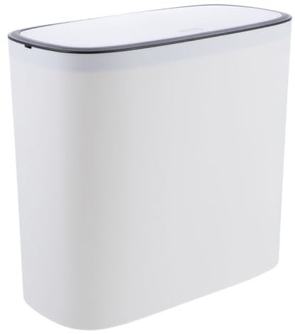 Amosfun 10l Plastic Trash Can Lid Compact Automatic Press-open Garbage Container White Mini Waste Paper Holder for Bathroom and Kitchen