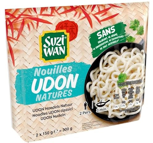 Suzi Wan - Délicieuses nouilles udon précuites pour wok, 2x150g - 300g | Saveurs du Monde - Asie | Prêtes en un clin d'oeil - Le Lot De 3