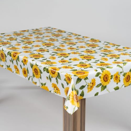 laro Wachstuch-Tischdecke Wachstischdecke Gartentischdecke Sonnenblumen Sonnenfreude Gelb Weiß, Muster:Sonnenblumen Sonnenfreude Gelb Weiß, Größe:110x120