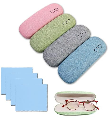4 Pezzi Custodia Rigida da Sole e Occhiali - Astuccio Retrò con Panno Pulizia