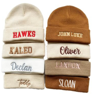 Cappello lavorato a maglia ricamato personalizzato nero con cuciture a testo - per bambini, uomini, donne - cappello invernale