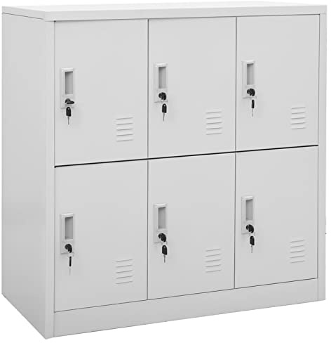 IKAYAA Armario Tipo Taquilla, Taquillas Metálico con 6 Casilleros y Puertas con Cerradura Caja de Almacenamiento, para Salas de Estar y Escuelas, Oficinas, 90x45x92,5 cm Gris Claro