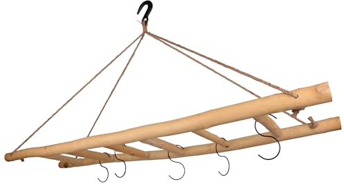 UNUS Escalera decorativa de madera de fresno para colgar, incluye 5 ganchos y ganchos de hierro fundido, 150 cm