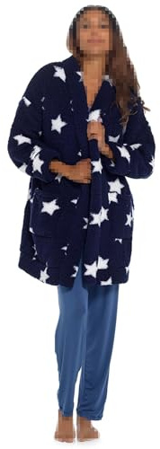 A2Z Ladies Foxbury Sherpa Fluffy Fleece Cardi Edge To Edge Dressing Gown - Robe 1703 Navy 16-18
